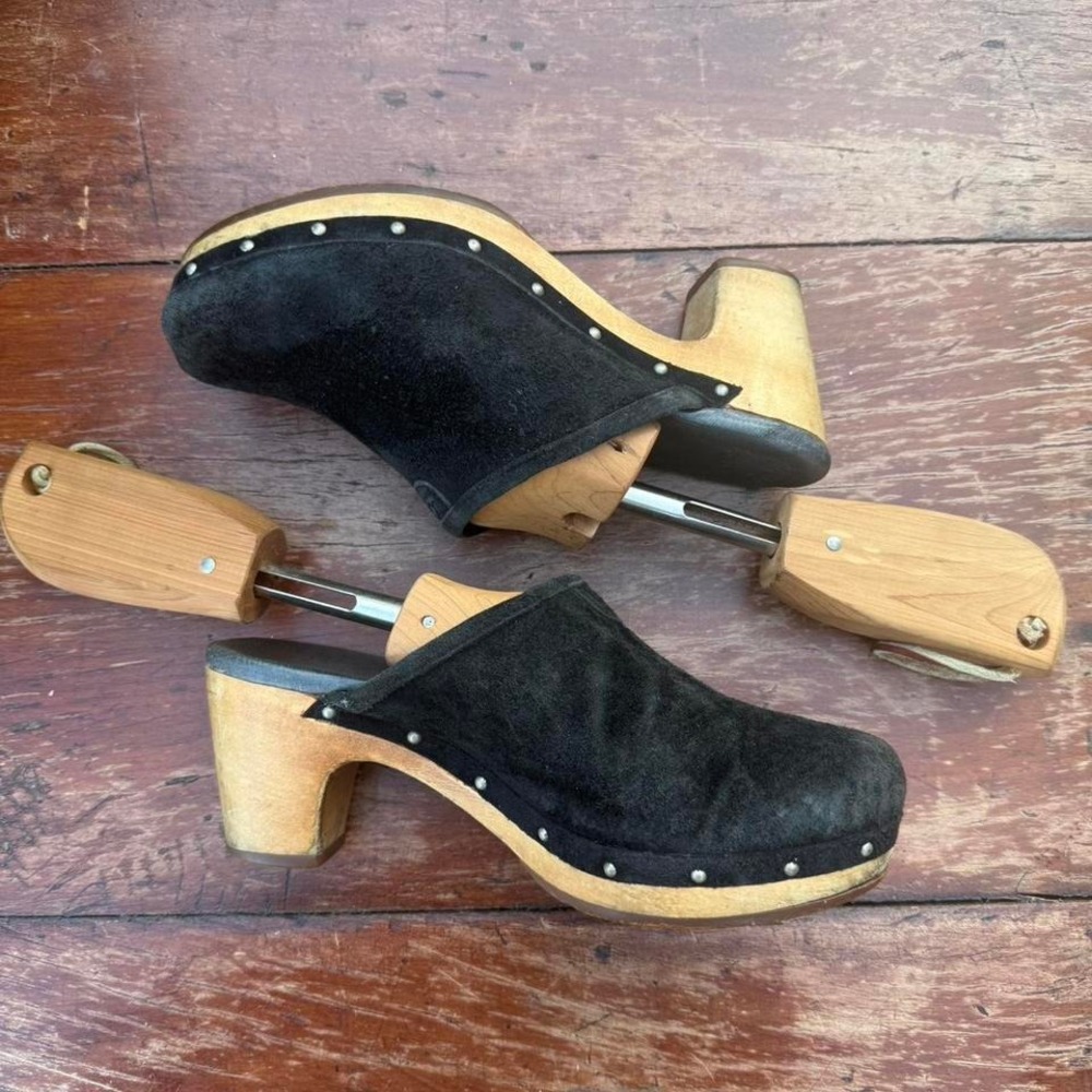 ugg wooden clogs black suede boho minimalist lagenlook coastal women's size 7